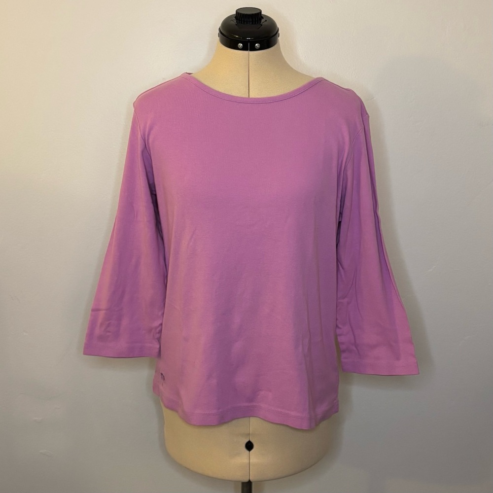 Vintage 90’s Lilly Pulitzer Lilac 100% Cotton 3/4 Sleeve Top, Palm Tree Logo, L